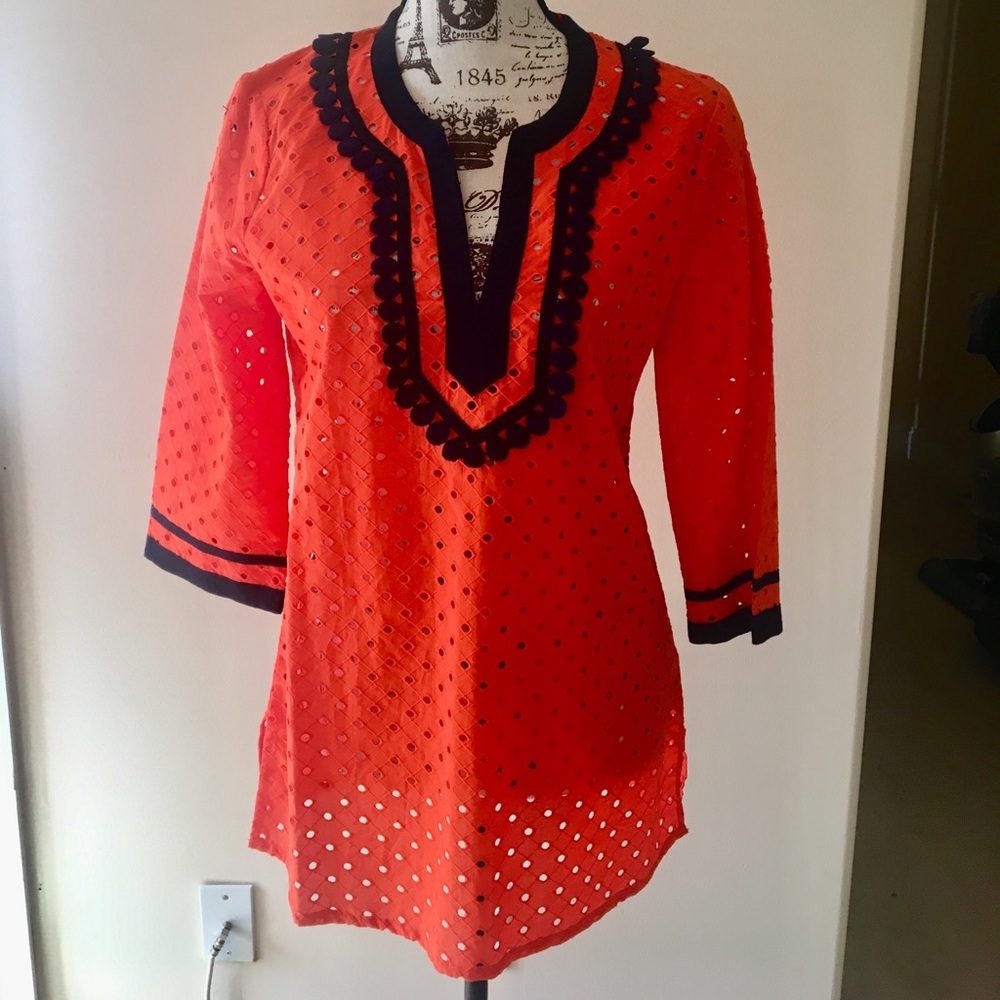 NWT J Crew tunic beach cover-up Eyelet Pompoms S